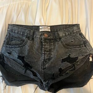 One Teaspoon Black Distressed Jean Shorts High-Waisted
